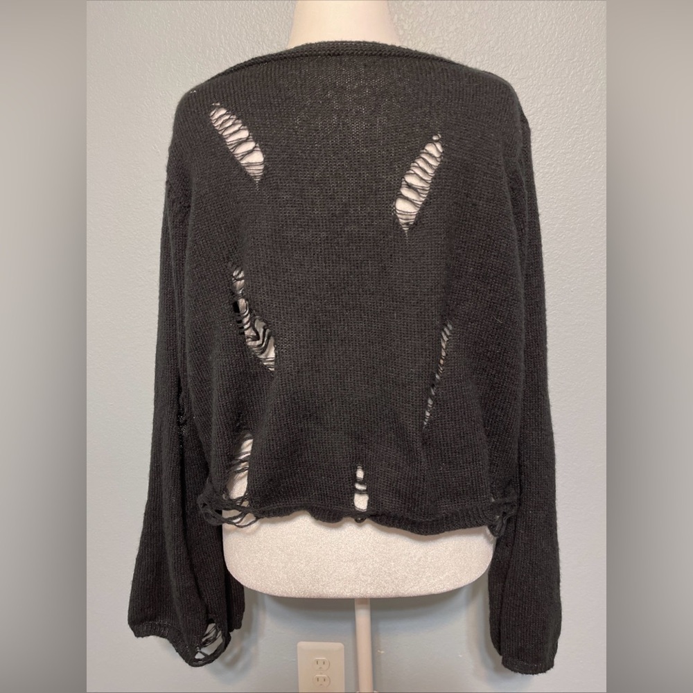 Romwe Black Fairy Distressed Sweater Shredded Open Knit Grunge Sheer Goth XL - Picture 4 of 8